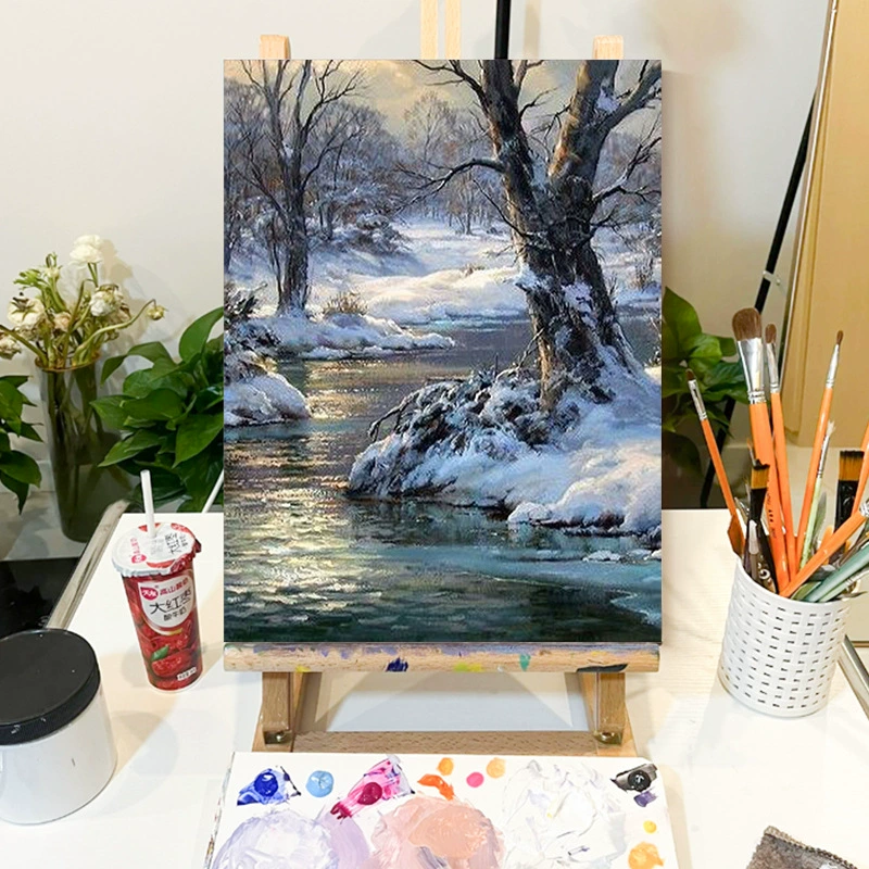 Foreign trade landscape digital oil painting DIY hand-filled forest art snow scene hanging painting factory wholesale without inner frame