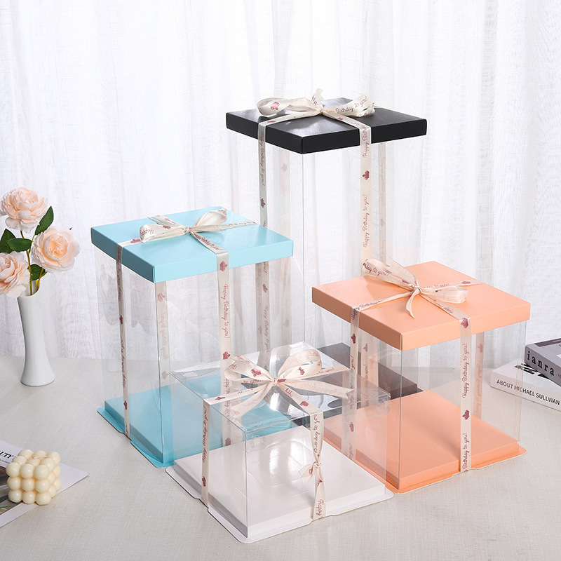 Caja de pastel transparente 4 pulgadas 6 pulgadas 8 pulgadas 10 pulgadas 12 pulgadas sola doble capa mayor cumpleaños hornear embalaje caja de pastel al por mayor