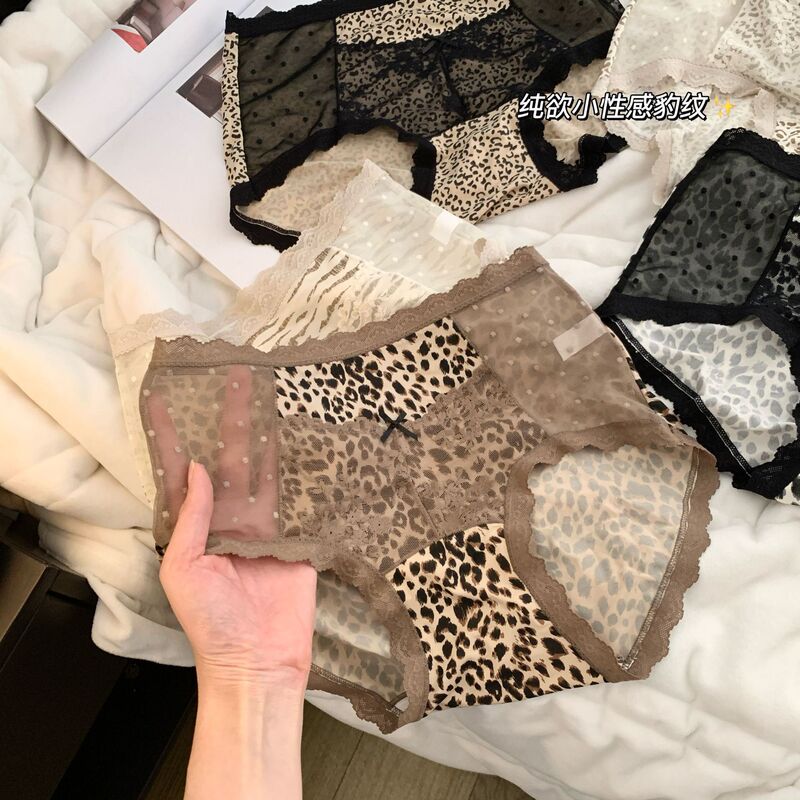Sexy leopard print lace panties for women, mesh ice silk quick-dry 10A antibacterial modal with extended crotch, women's briefs Sexy leopard print lace panties for women, mesh ice silk quick-dry 10A antibacterial modal with extended crotch, women's briefs