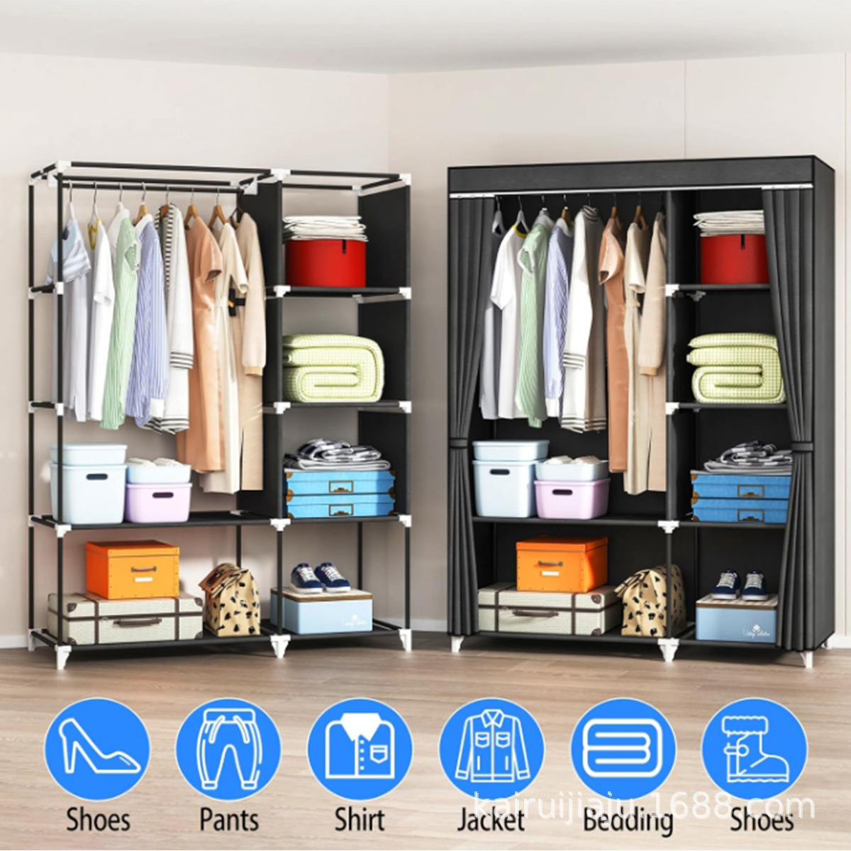 Factory Price Simple Wardrobe Non-Woven Fabric 2025 New Wardrobe Rental Bedroom Storage Dustproof Metal Frame