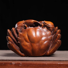 旧藏小叶黄杨木雕八方来财公母螃蟹古玩办公室桌面摆件家居装饰品