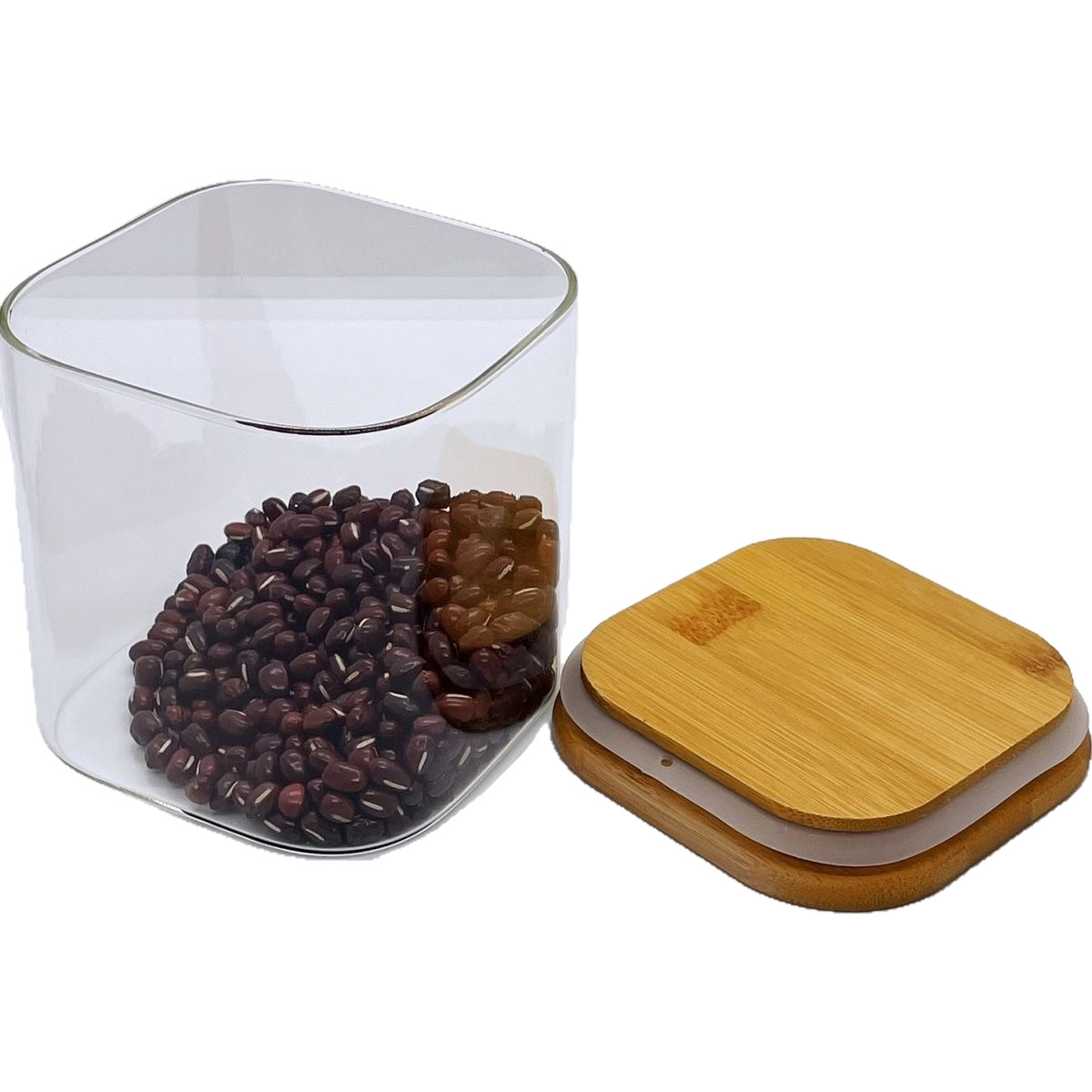 vidrio bambú cubierta sellado tanque de almacenamiento de condimentos de granos gruesos frutas secas té granos de café tanque de almacenamiento sellado a prueba de humedad