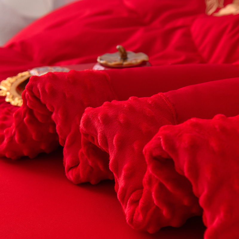 웨딩 빅 레드 웨딩 담요 DOUDOU 벨벳 양면 자수 담요 여름 에어컨 담요 축제 여름 기계 세탁기