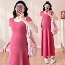 孕妇夏装连衣裙2025新款韩版宽松显瘦圆领夏款遮肚显瘦长裙夏