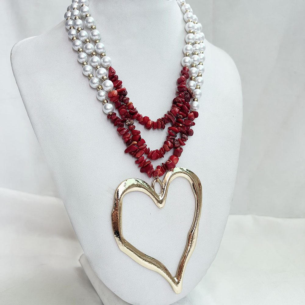 85g Weight Alloy Pendant Material Three Layer Necklace Classification Imitation Pearl Chain Material Beaded Chain Chain Type 1 Piece Quantity Casual, Party Occasion Imitation Pearl, Alloy Material Heart Shape Pattern Unisex Gender Exaggerated, Streetwear Style Exaggerated Streetwear Heart Shape Imitation Pearl Alloy Beaded Chain Statement Necklaces Wholesale 14