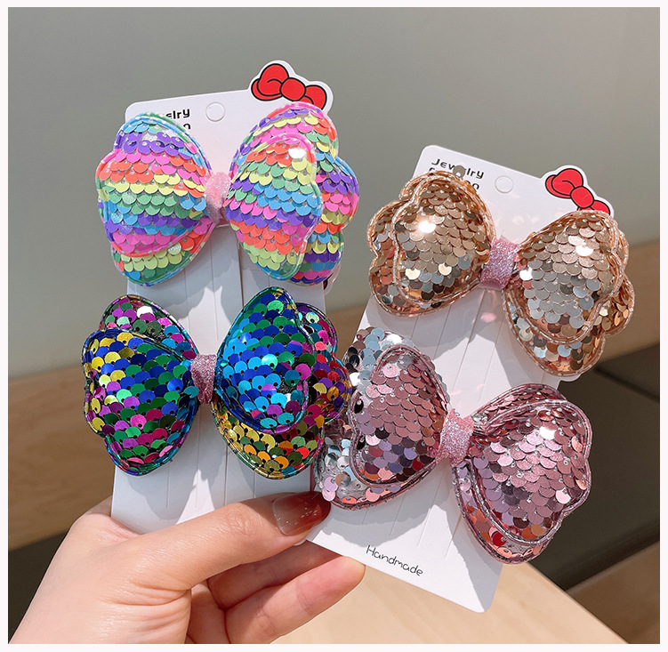 Daily Occasion Girl'S Fashion Bow Knot Cloth Sequins Hair Clip