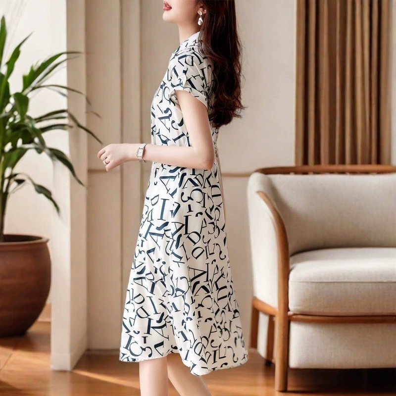 Тонкое новое модное платье женское с короткими рукавами 2025 с принтом, летняя юбка с талией, маленький свежий стиль пустыни