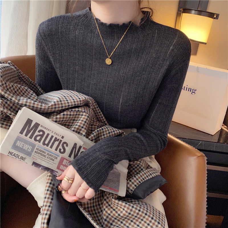 半高领打底衫女秋冬季2025新款内搭黑色针织衫风灰色长袖上衣