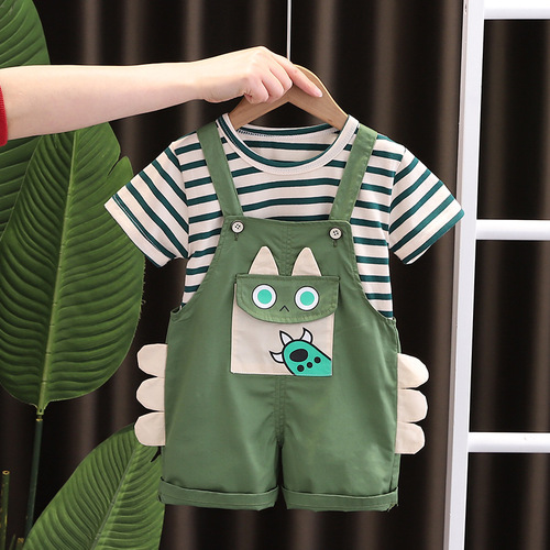 Boy's Striped Cartoon Beloved Set Summer  New Style Stylish Children's Clothes Infant Cool Kids' Outfit Baby