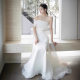 French Light Wedding Dress Bride Simple One-Shoulder Fishtail Out Yarn 2025 New Shoulder Strapless Welcoming Yarn Wholesale