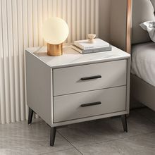 简易款极简岩板小柜子实木卧室轻奢床边柜床头柜皮质现代简约小型