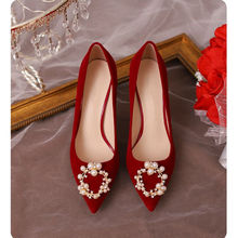 新娘婚鞋红秀禾鞋2024年春季新款中式婚礼鞋结婚中跟踩堂鞋女红色