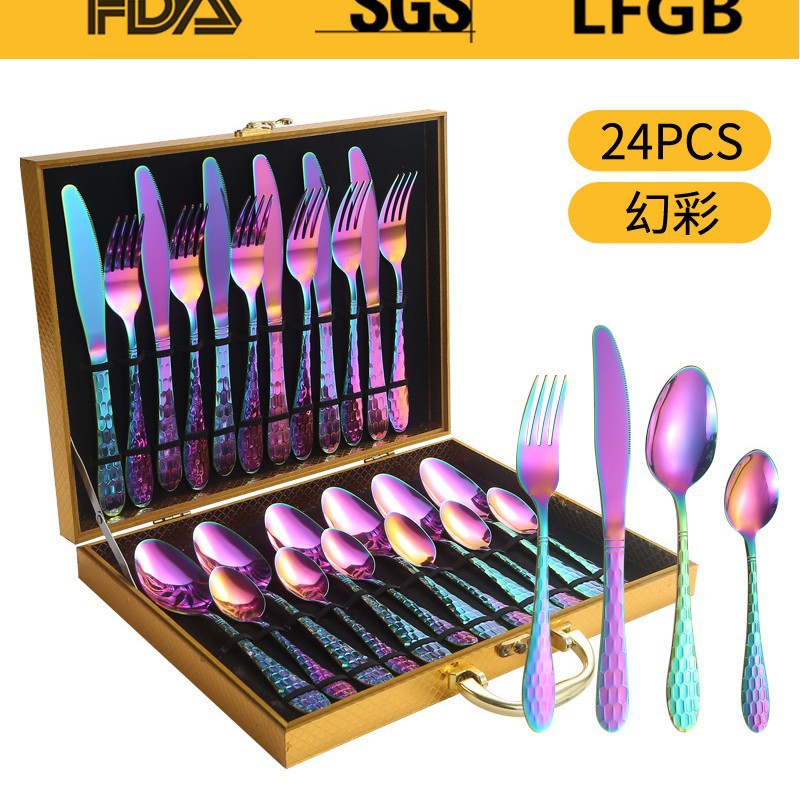 Fuente transfronteriza de cubiertos de acero inoxidable cuchillo y tenedor cuchara set cubiertos de agua set 24 / 36 / 48 piezas set caja de regalo set