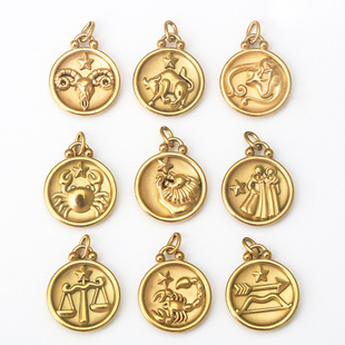 Stainless Steel Personality Fashion Twelve Constellation Gold Pendant Bracelet Necklace Accessories Titanium Steel DIY Jewelry Accessories