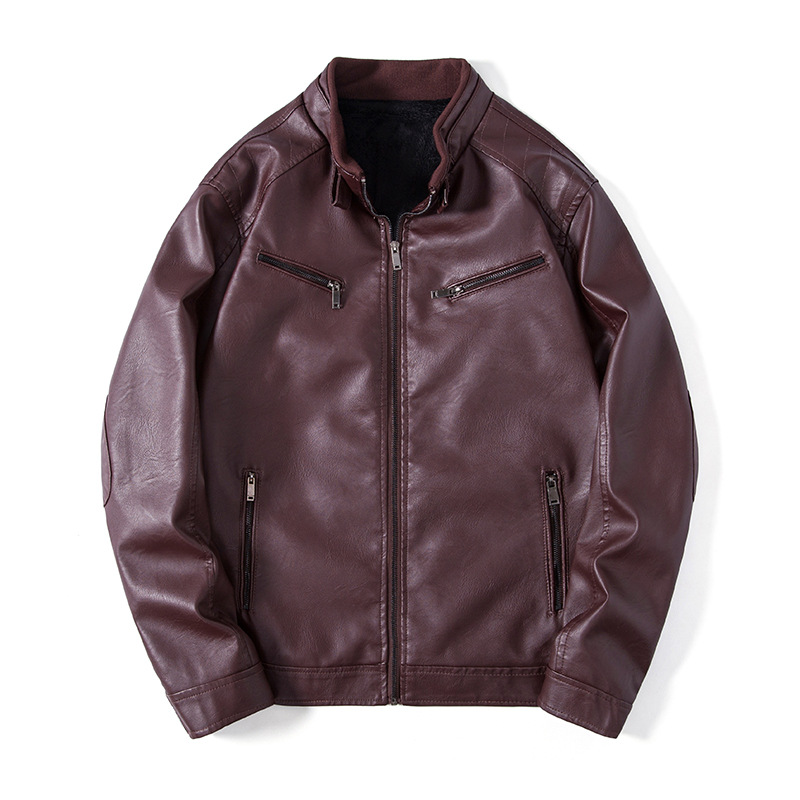 Herrenbekleidung Stehkragen hübsche Lederjacke Herren kurze Motorrad hübsche einfarbige Retro-PU-Lederjacke_voghion.com