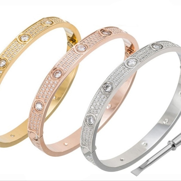 Love Wide and Narrow Version Kajia High-End Version Fifth Generation Bracelet for Women, Full Star Pattern V Gold 18K Rose Gold Bracelet for Men and Women Couples