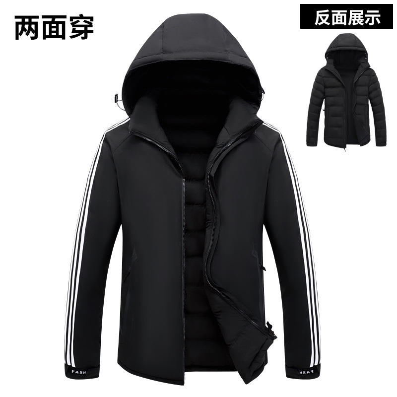 Abrigo de algodón acolchado de doble cara para hombre de invierno Sombrero desmontable Abrigo acolchado de algodón cálido engrosado Abrigo acolchado de algodón para hombre Venta directa de fábrica