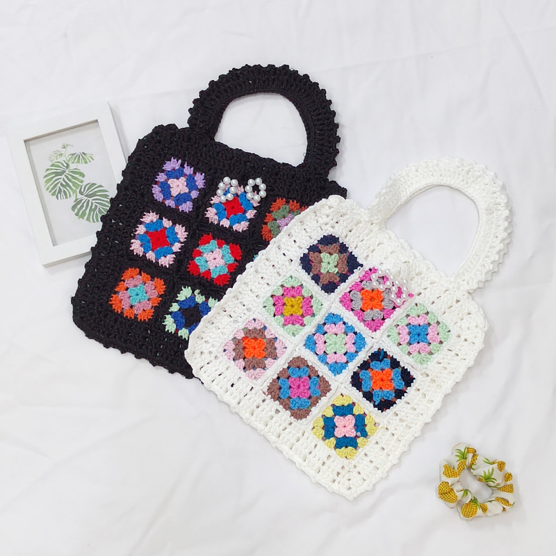 Cross-border Source mixed color non-positioning ethnic crochet handbag lace-up portable handbag A191240 Cross-border Source mixed color non-positioning ethnic crochet handbag lace-up portable handbag A191240