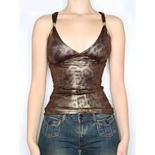 E 48881 Y2K Glossy Leopard Print Top ���Ƶ��� �羳ŷ��