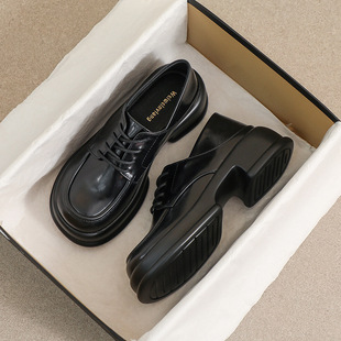Weiwei girl 23-2 thick-soled loafers women's spring and autumn lace-up single-layer shoes chunky heel retro British style leather shoes women