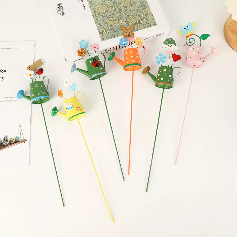 跨境可爱金属花插装饰微景观园林插枝地插小配件花园盆栽花盆插件