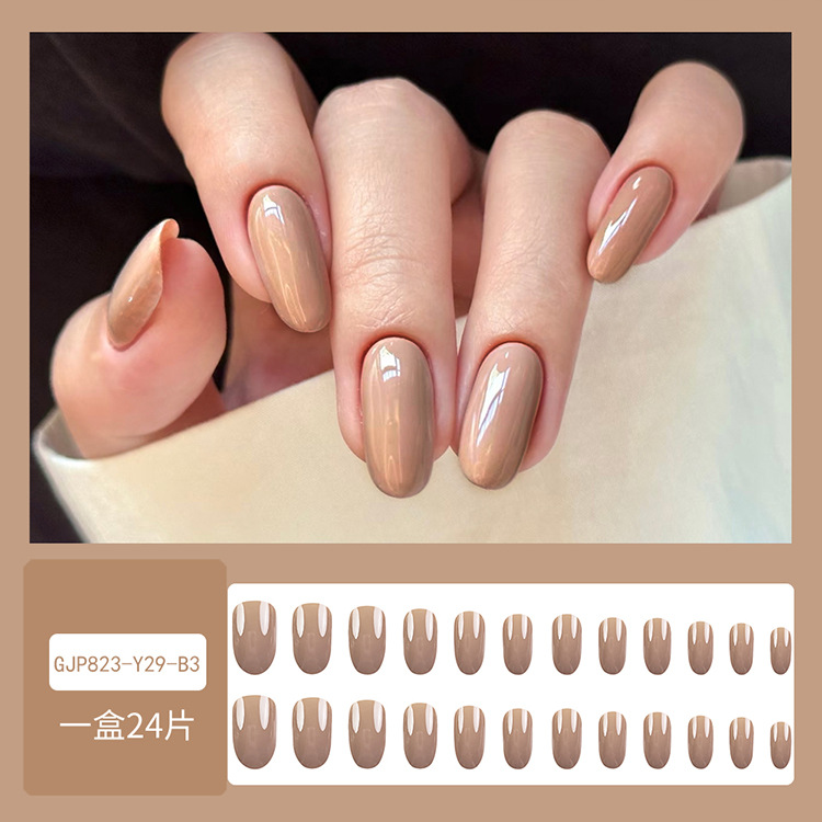 Color sólido cabeza larga redonda para usar uñas en caja ultra delgada parche de uñas falsas productos terminados piezas de uñas desmontables manicure al por mayor