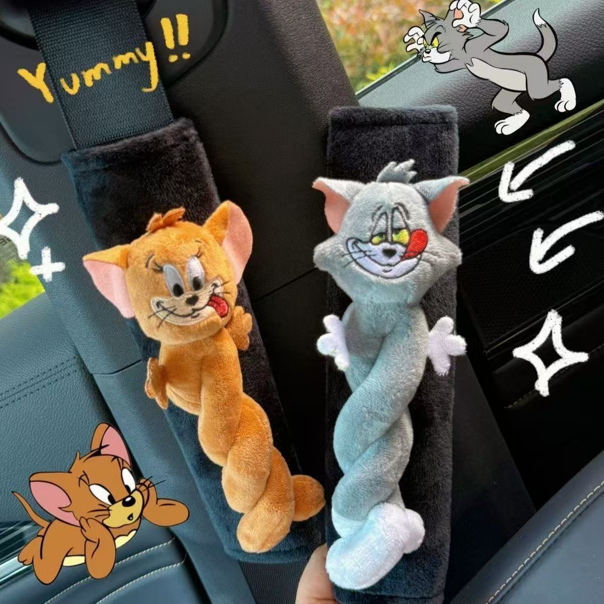 Authentic Tom and Jerry plush seatbelt shoulder pad cartoon plush toy car black simple decorative shoulder pad