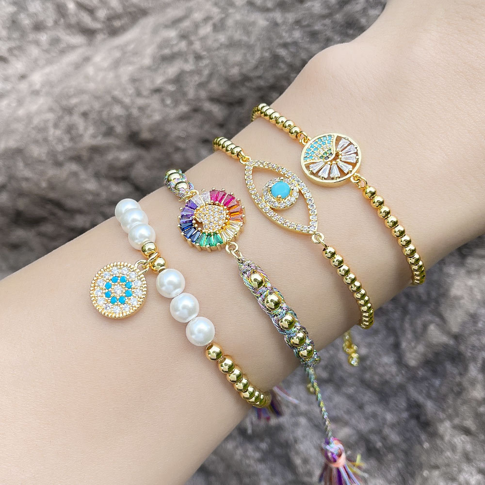 Fashion Colorful Eye Copper Bracelets Gold Plated Zircon Copper Bracelets