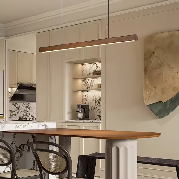 Natural Style Resort Hotel Wooden Ceiling Lampe Reading Bar Linear Suspension Light Scheme E