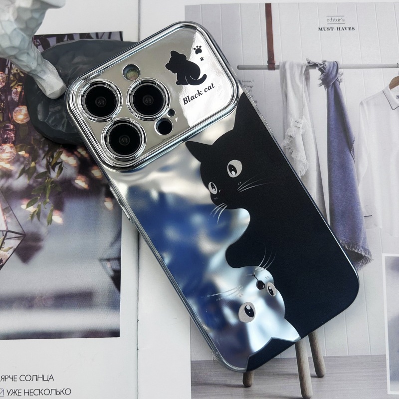 Nicho gato blanco y negro iPhone13 electrochapado agua ondulación 14 caja del teléfono Promax 12 para Apple 15 pareja