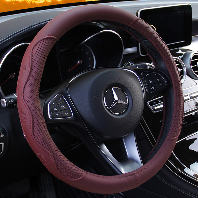 New cross-border comfortable leather steering wheel cover with diamond-patterned fiber leather embossing, suitable for all seasons and non-slip