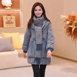 2025年冬季新款时尚百搭围巾领羽绒服女装大码保暖减龄白鸭绒外套