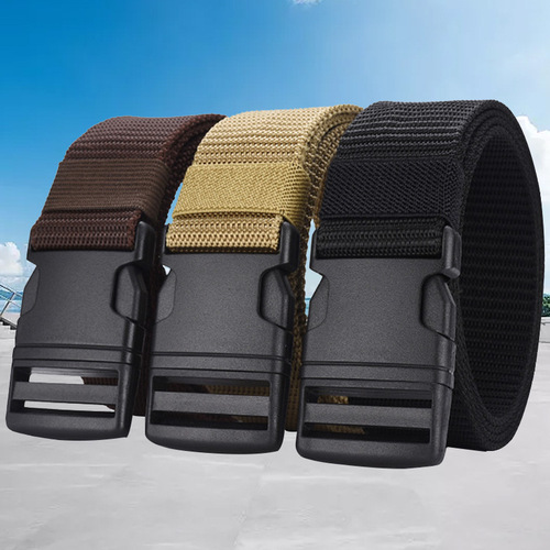 Cross-border nylon belt for men with buckle for outdoor sports, metal-free, hypoallergenic tactical belt, casual Korean style, breathable