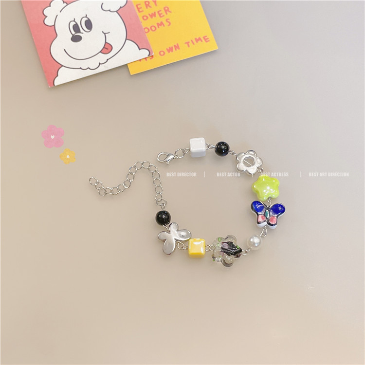 Sweet Star Flower Butterfly Imitation Pearl Alloy Glass Womenu0027S Bracelets 1 Piece