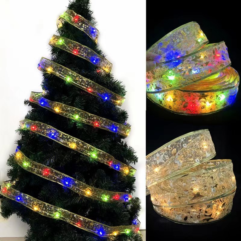LED Christmas Tree Decorative Lights Ribbon String Double Layer Hot Foil Ribbon Copper Wire Festive Atmosphere Lights_voghion.com