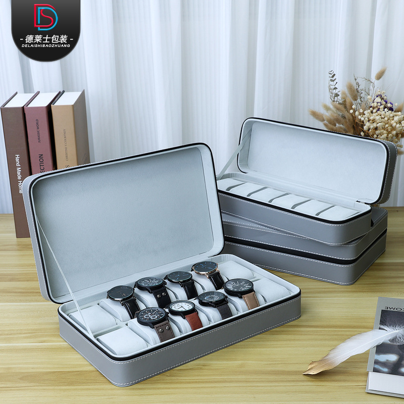 德萊士pu皮革內顆粒絨6位10位12位手錶防塵收納拉鏈包車線工藝