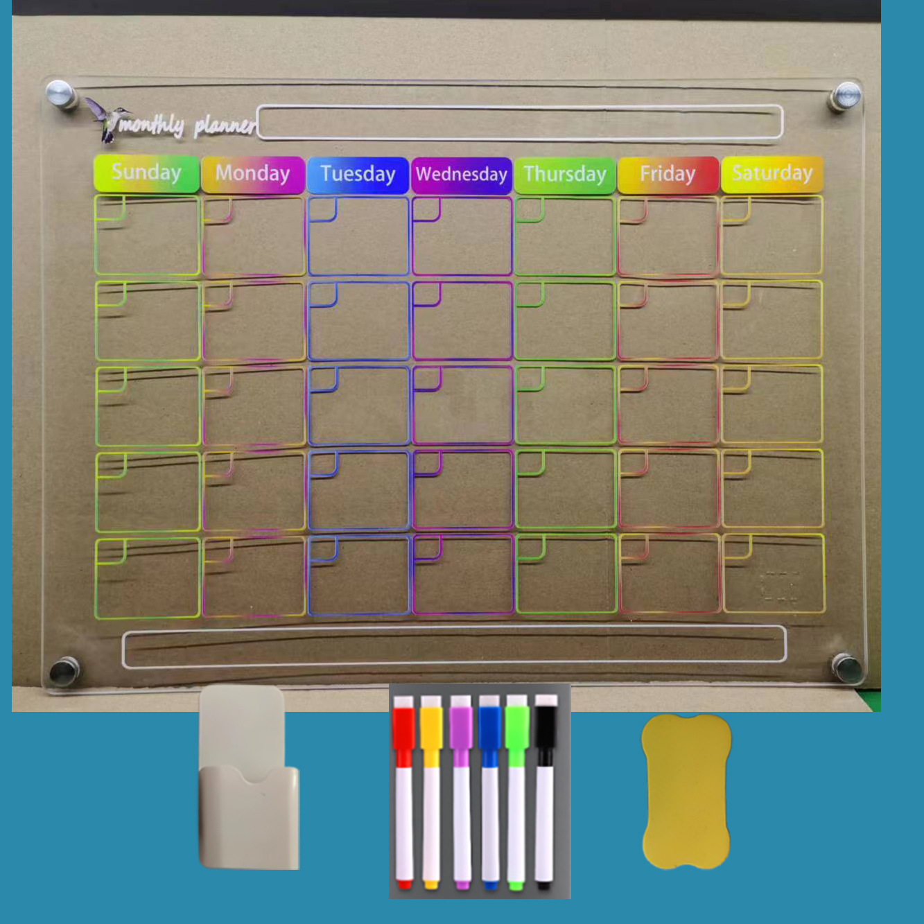 Medidor mensual D + contenedor de bolígrafo + seis bolígrafos N ° 3 + pizarra
