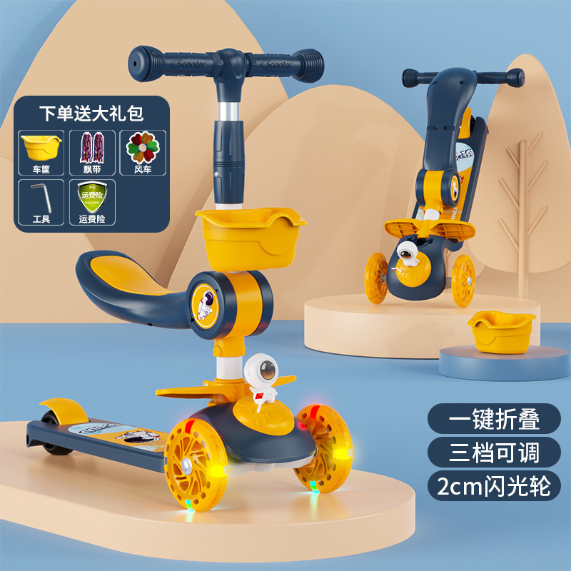 Niños de scooter con asiento plegable 2-6-10 años de edad niños y niñas tres en uno scooter con pedal