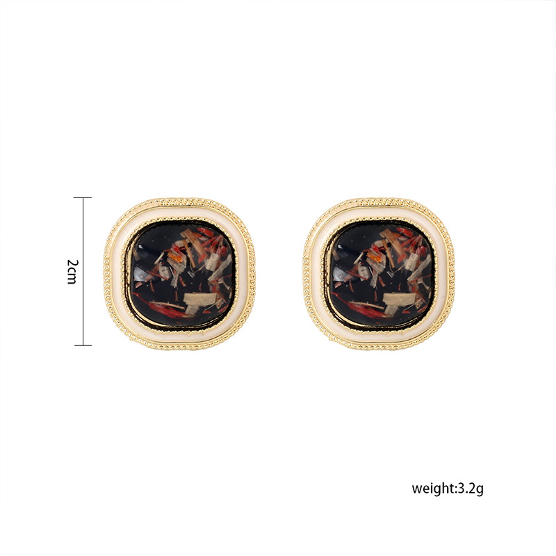 4g Weight Earrings Classification Wedding, Travel Occasion Alloy Material Women'S Gender Plating Design Red, Black Color Fashion Geometric Square Contrast Color Resin Earrings 无