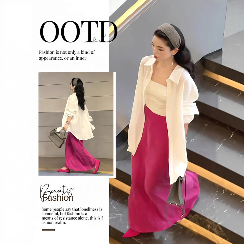 A Very Beautiful Two-Piece Set of Early Autumn French-Style Royal Sister-Style Long-Sleeved Shirt Jacket and High-Waisted Slim Skirt Suit A Very Beautiful Two-Piece Set of Early Autumn French-Style Royal Sister-Style Long-Sleeved Shirt Jacket and High-Waisted Slim Skirt Suit