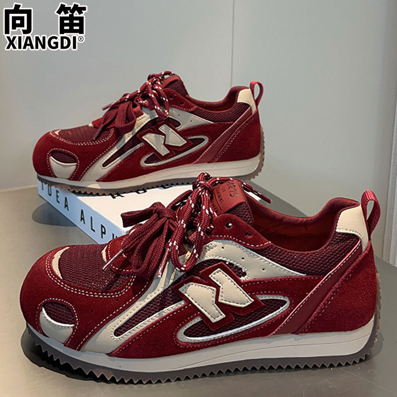牛皮版红色德训鞋女款软底阿甘鞋子女2025秋季新款百搭休闲运动鞋|undefined