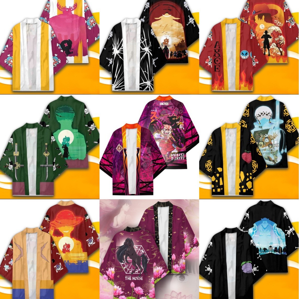 New cross-border arrival: One Piece fashion merchandise, 3D digital printing casual five-sleeve haori cape short-sleeved men's shirt.