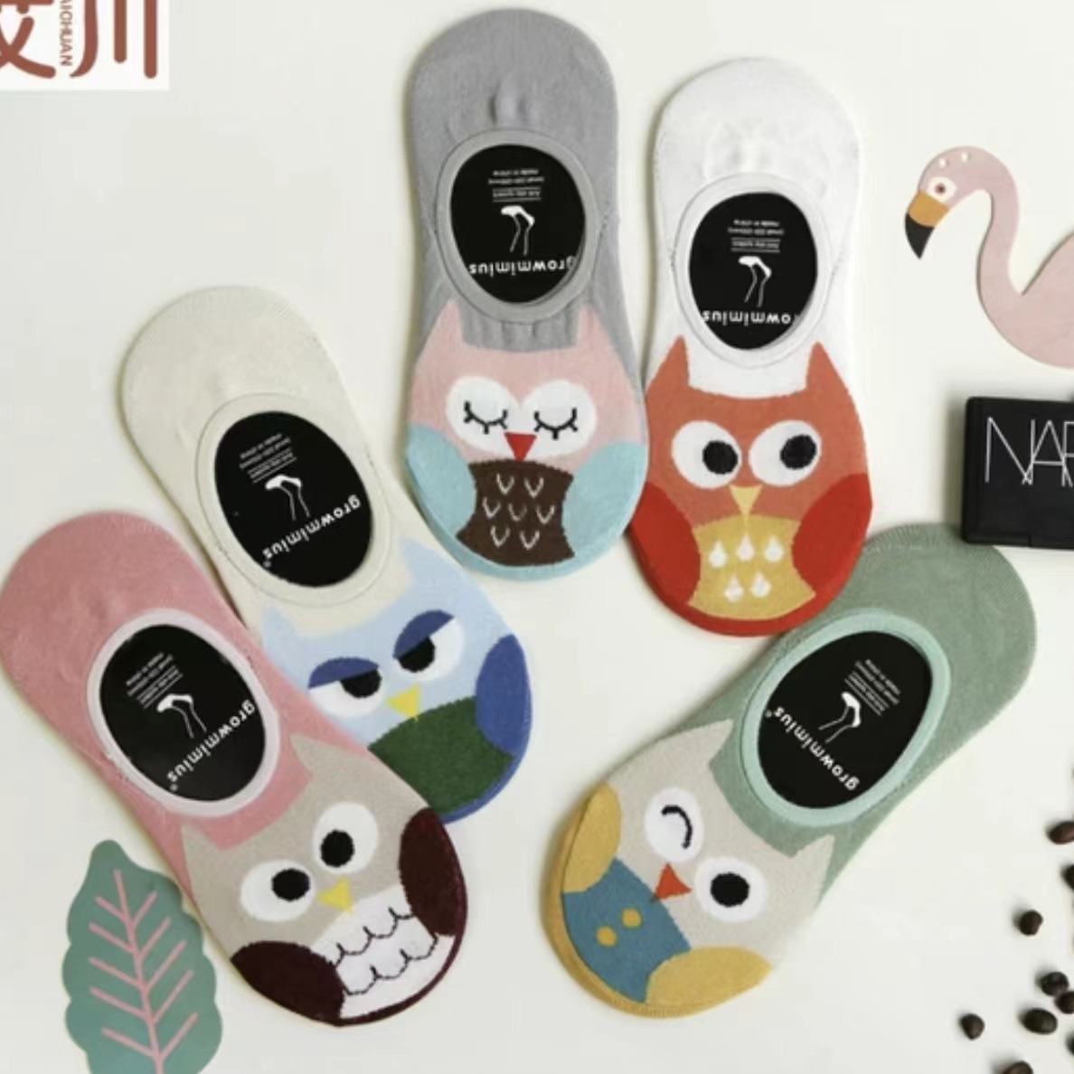 Búho verano silicona antideslizante invisible Calcetines Mujer antideslizante verano barco calcetines búho serie