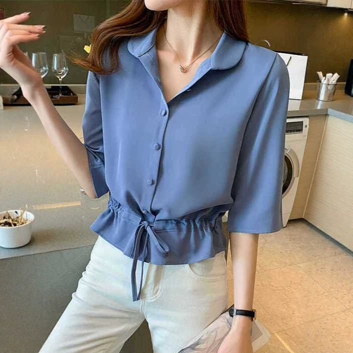 여성 반팔 쉬폰 셔츠 여성 여름 2025 년 새로운 패션 디자인 짧은 여름 얇은 셔츠