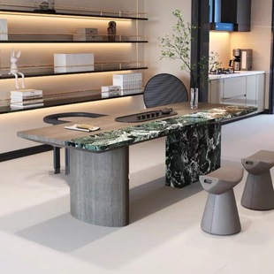 Modern Tea Room Creative Art Luxury Stone Italian Minimalist Tea Table Marble Solid Wood Light Luxury High-End Tea Table