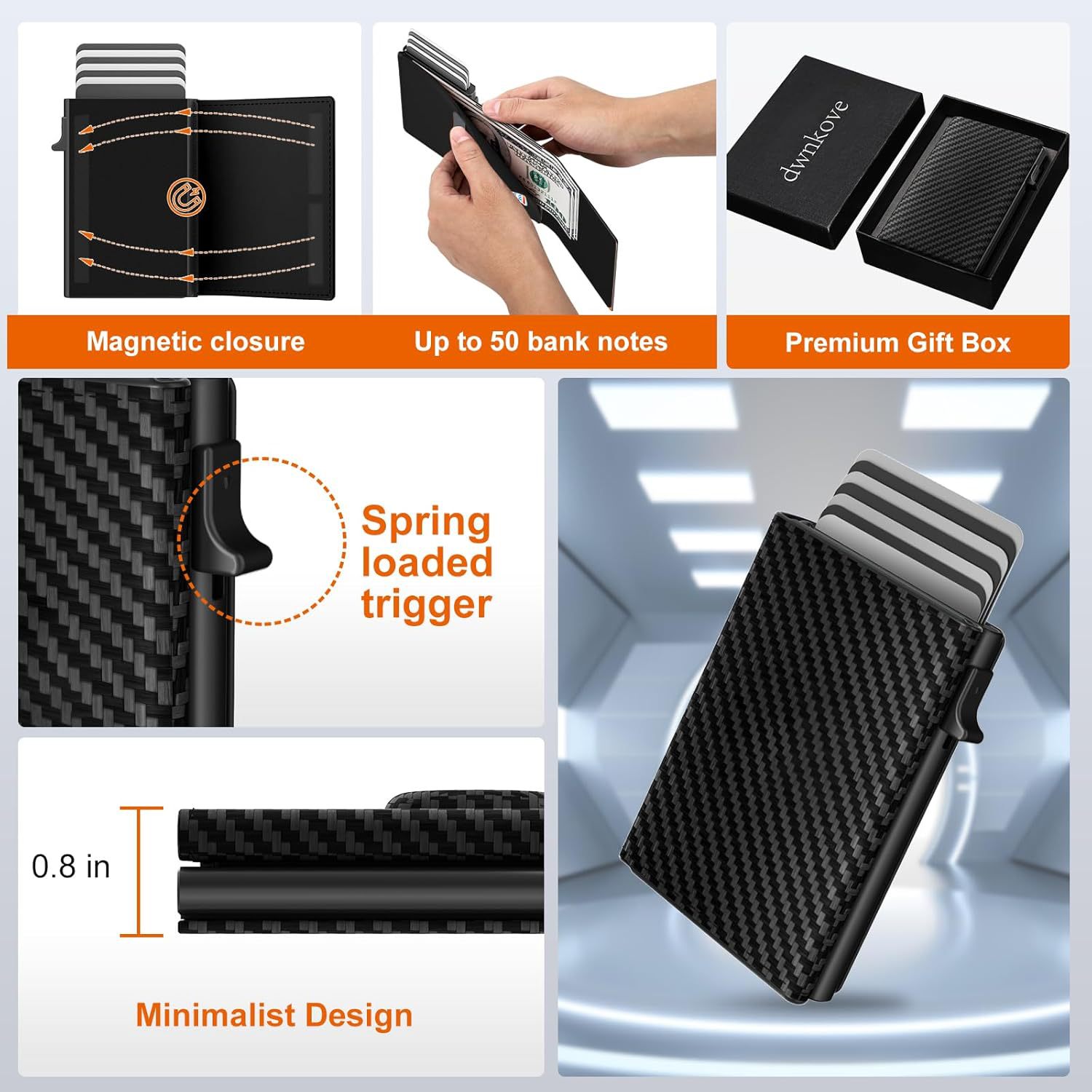 Personalizado comercio exterior gran capacidad multi-tarjeta cartera automática pop-up caja de tarjetas metálicas antirrobo cepillo de negocios cartera de hombre