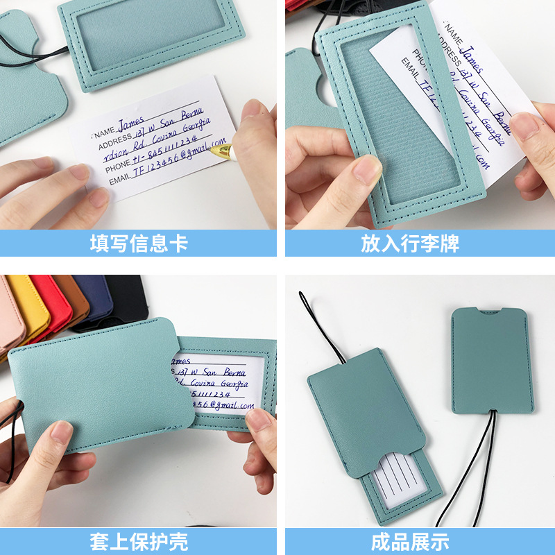 Cross-border double-layer protective adjustable strap for luggage check-in, PU leather, with paper boarding pass card