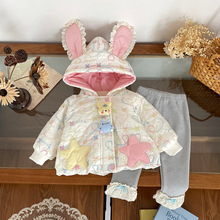 QW258015儿童加绒加厚小棉衣2025秋冬新品女童童连帽棉衣保暖外套