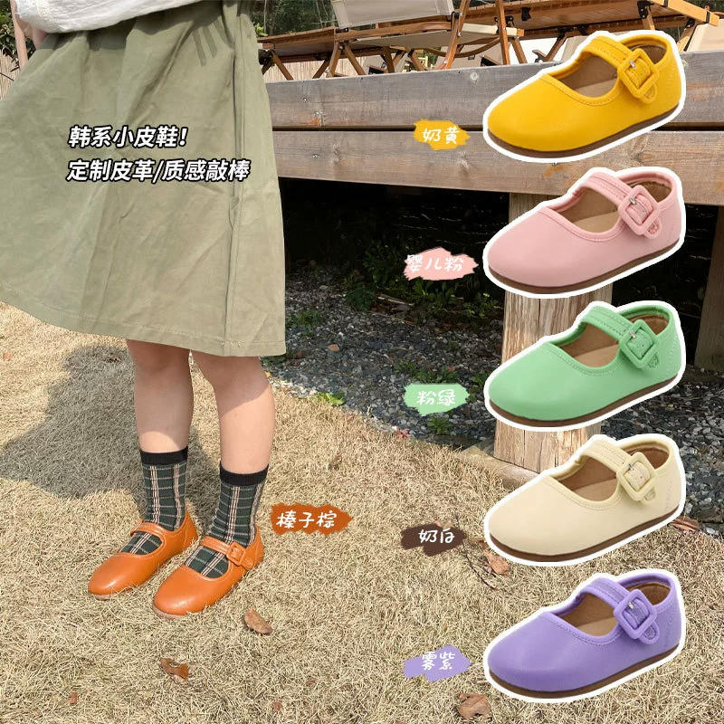 Новая летняя детская кожаная обувь, красочная обувь ярких цветов, обувь принцессы с мягкой подошвой и квадратной пряжкой, кожаная обувь на липучке для девочек, дышащая