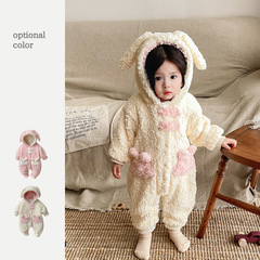 秋冬ins嬰兒服高端童裝加絨保暖加棉連體衣女寶寶冬季加厚外出服1